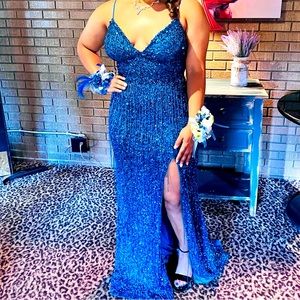 SHERRI HILL BEADED FRINGE DRESS